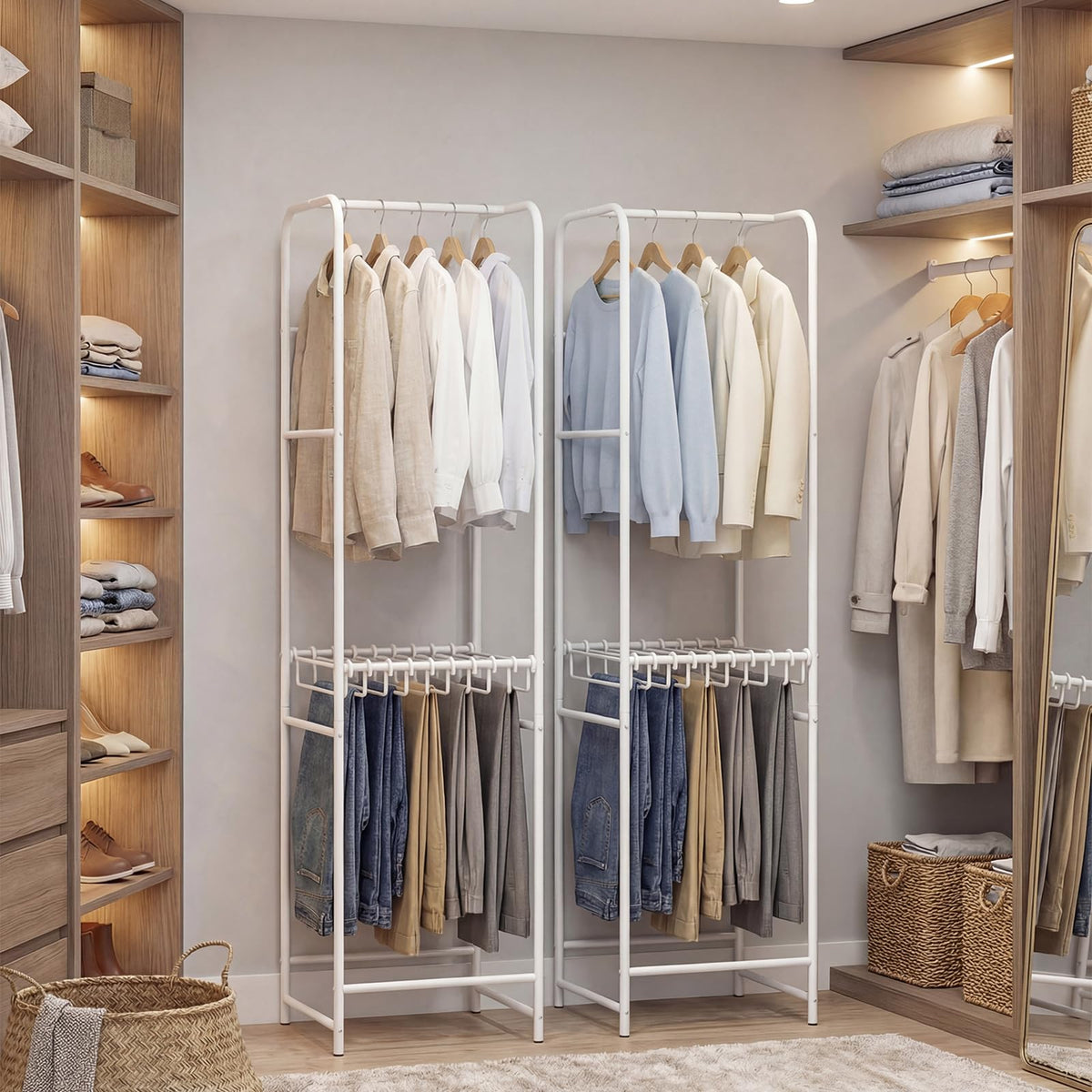 Goflame Heavy-Duty White Garment Rack with 6 Hanging Rods & 10 Pants Hangers
