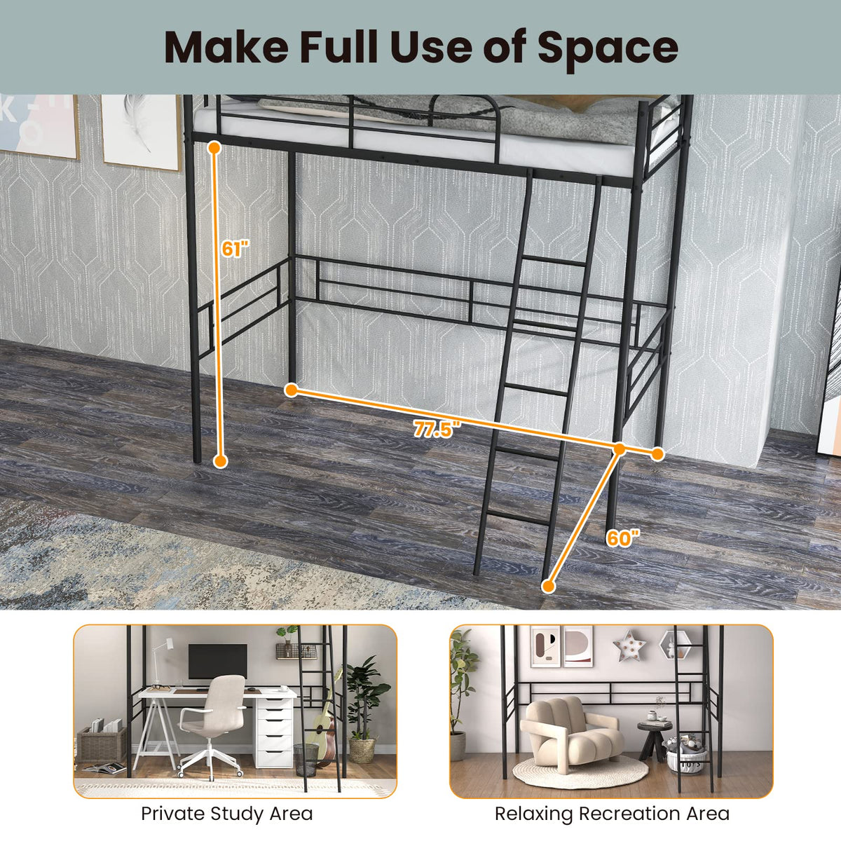 Metal Loft Bed Twin Size - Goflame