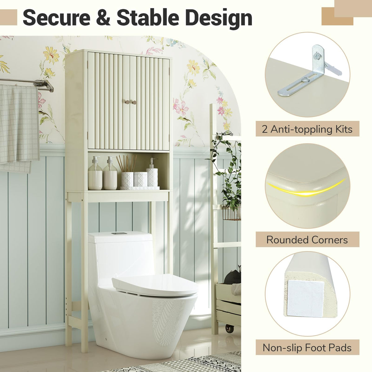 Goflame Over The Toilet Storage Cabinet with Fluted Doors