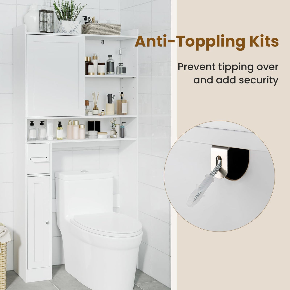 Goflame Over The Toilet Storage Cabinet Standing Toilet Rack with Sliding Door
