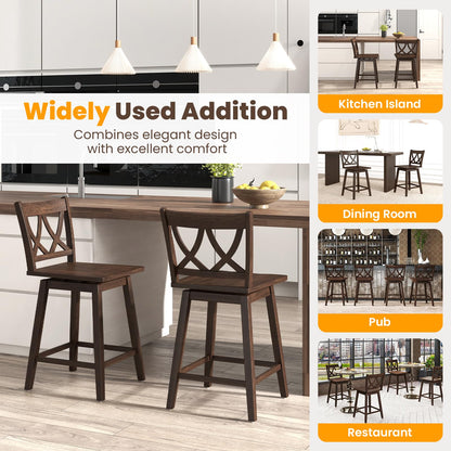 Goflame 24" Bar Stools Set of 2/4, Swivel Wooden Bar Chairs with Rubber Wood Frame, Dark Grey