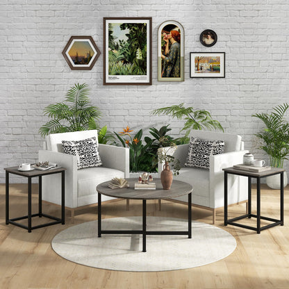 Goflame Round Nesting Table Set of 3, Farmhouse Coffee Table w/2 End Tables, Sturdy Metal Frame (Black Oak)