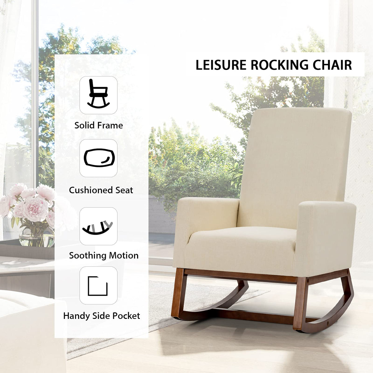 Goflame Rocking Chair Upholstered Living Room Chair