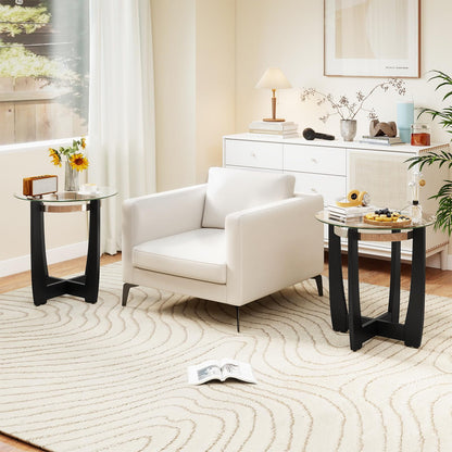 Goflame Round Glass End Table - 24’’ Side Table with Tempered Glass Top