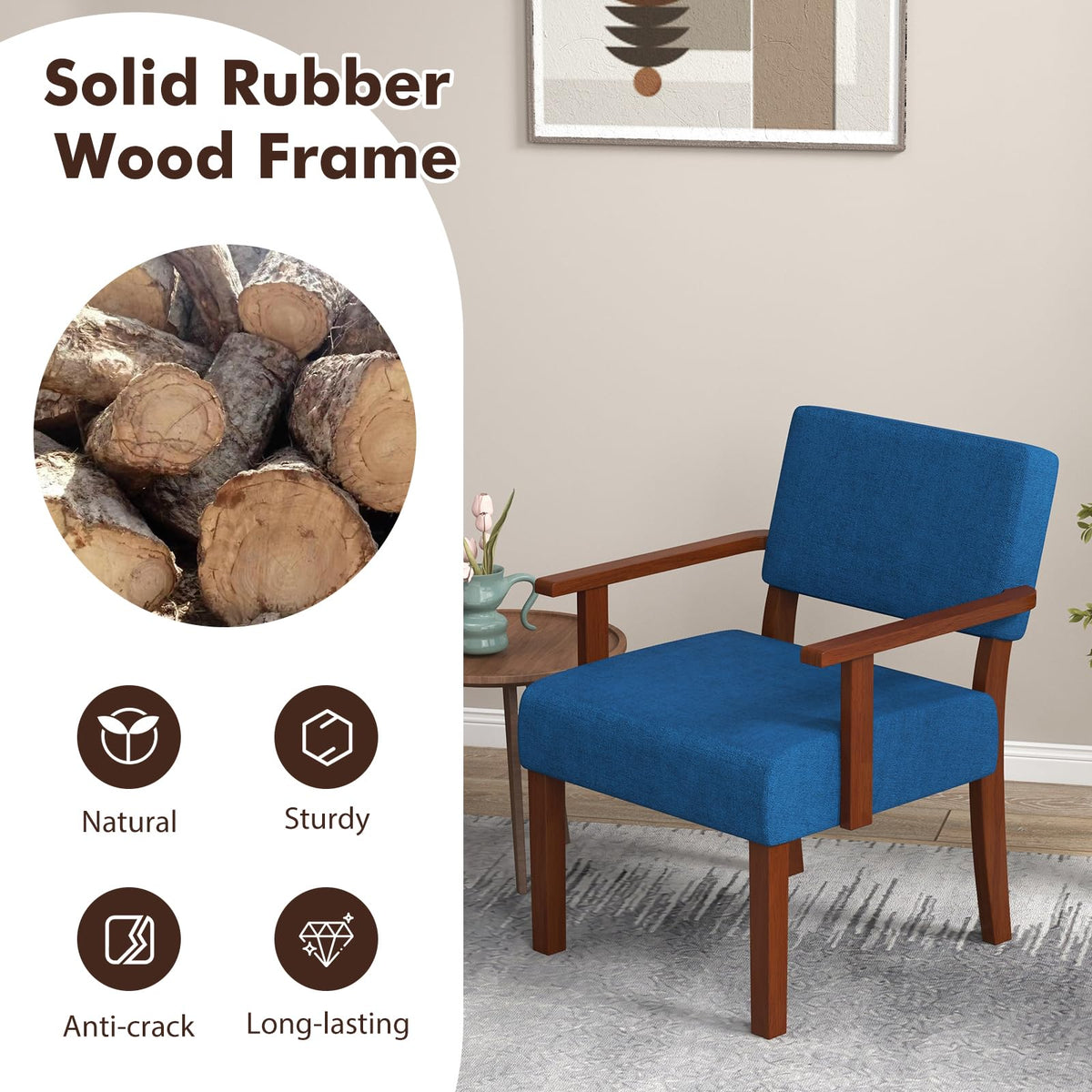 Goflame Modern Accent Chair, Linen Living Room Arm Chair w/Soft Padded Seat & Backrest