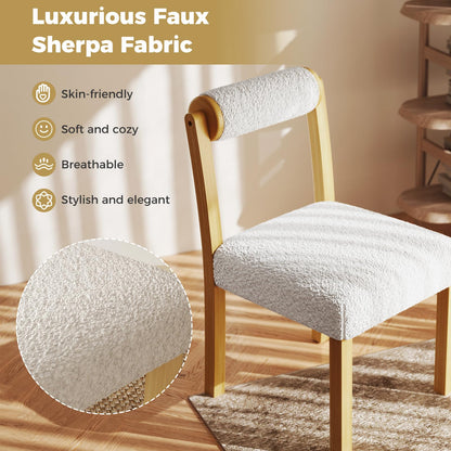 Goflame Wooden Dining Chairs Set of 2/4, Faux Sherpa Upholstered Kitchen Dining Room Chairs w/Rubber Wood Frame