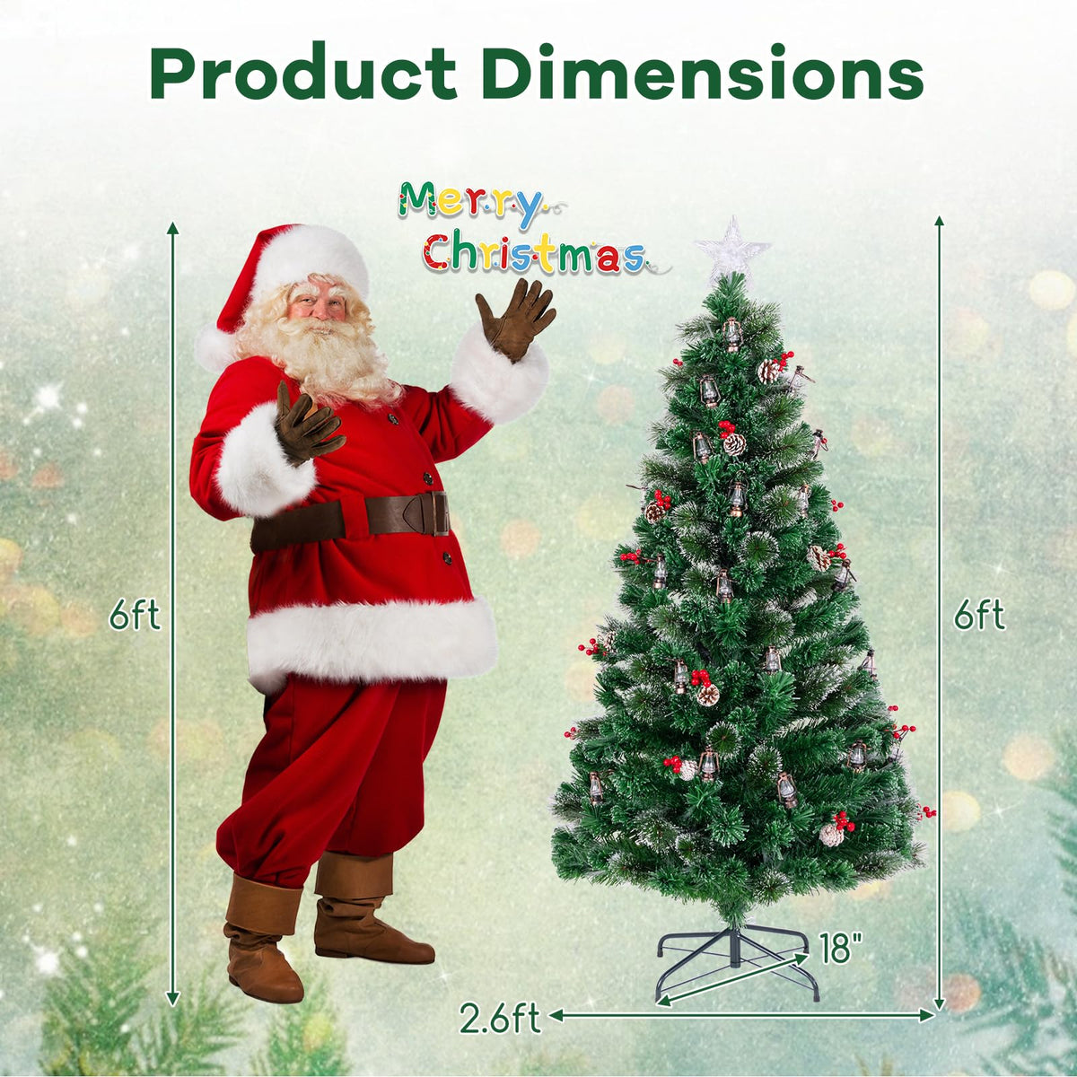 Goflame Pre-Lit Fiber Optic Christmas Tree, Artificial Snowy Xmas Tree with Warm White LED Lights