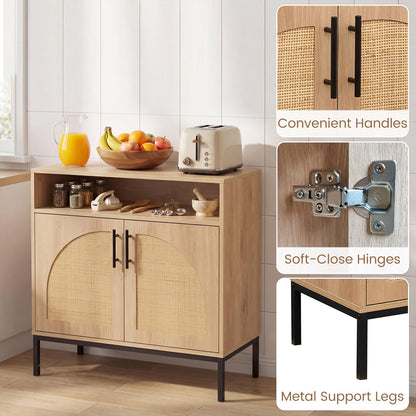 Goflame 32" Sideboard Buffet Cabinet with 2 Natural Rattan Decorated Doors (1/2)