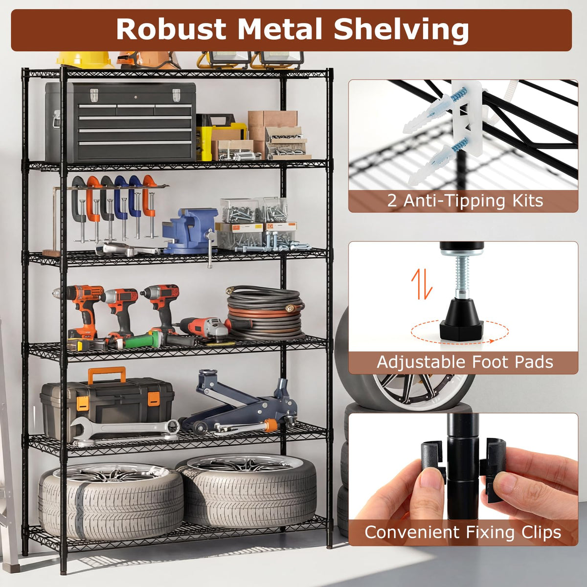 Goflame 6-Tier Metal Storage Shelving Unit with V-Shaped Wire Rack for Home Garage