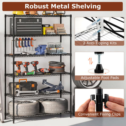 Goflame 6-Tier Metal Storage Shelving Unit with V-Shaped Wire Rack for Home Garage