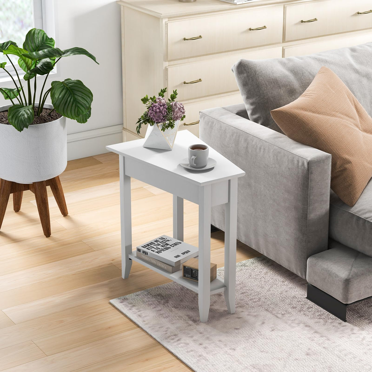 Triangle Side Table with Storage Shelf - Goflame