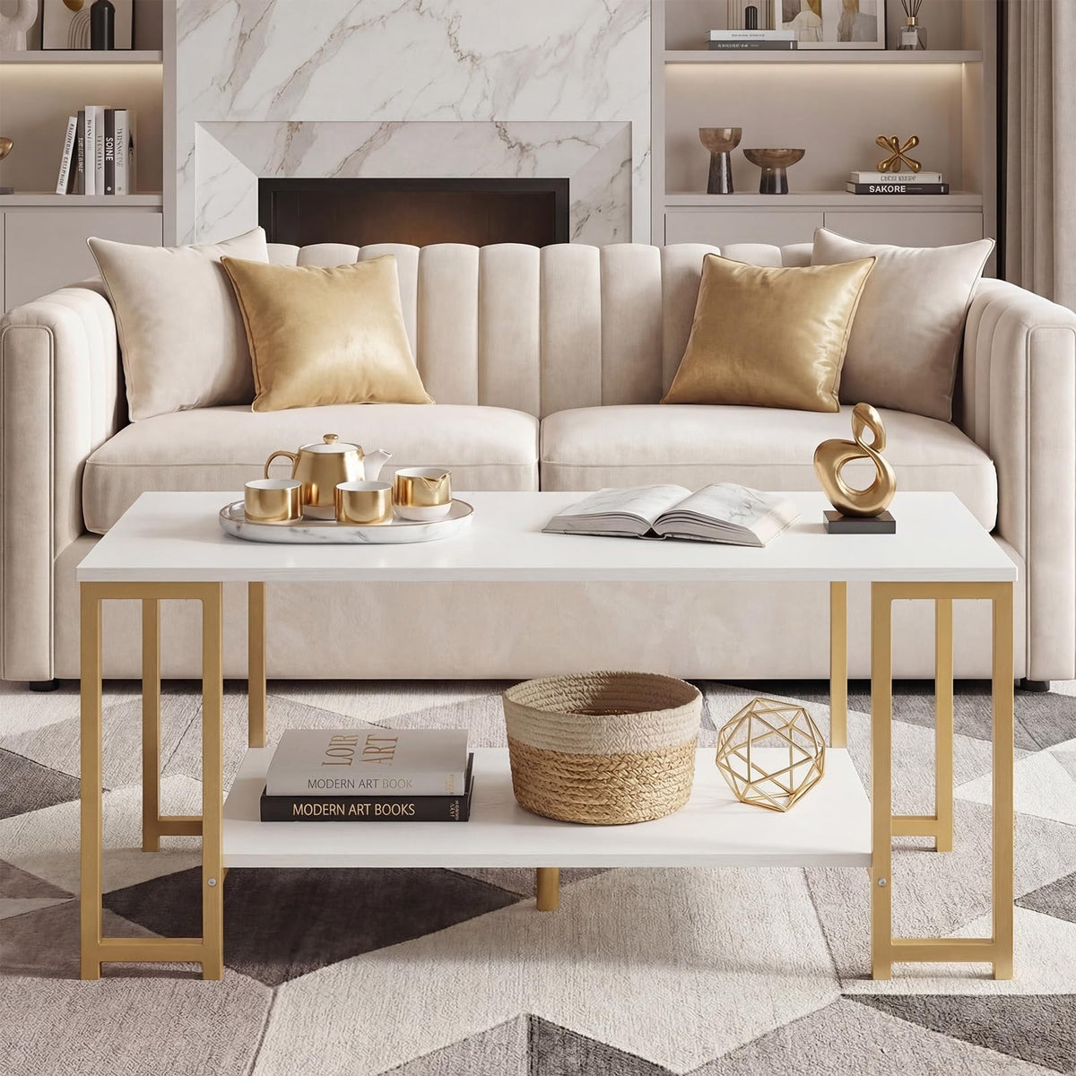 Goflame 2-Tier 39.5" Coffee Table with Storage