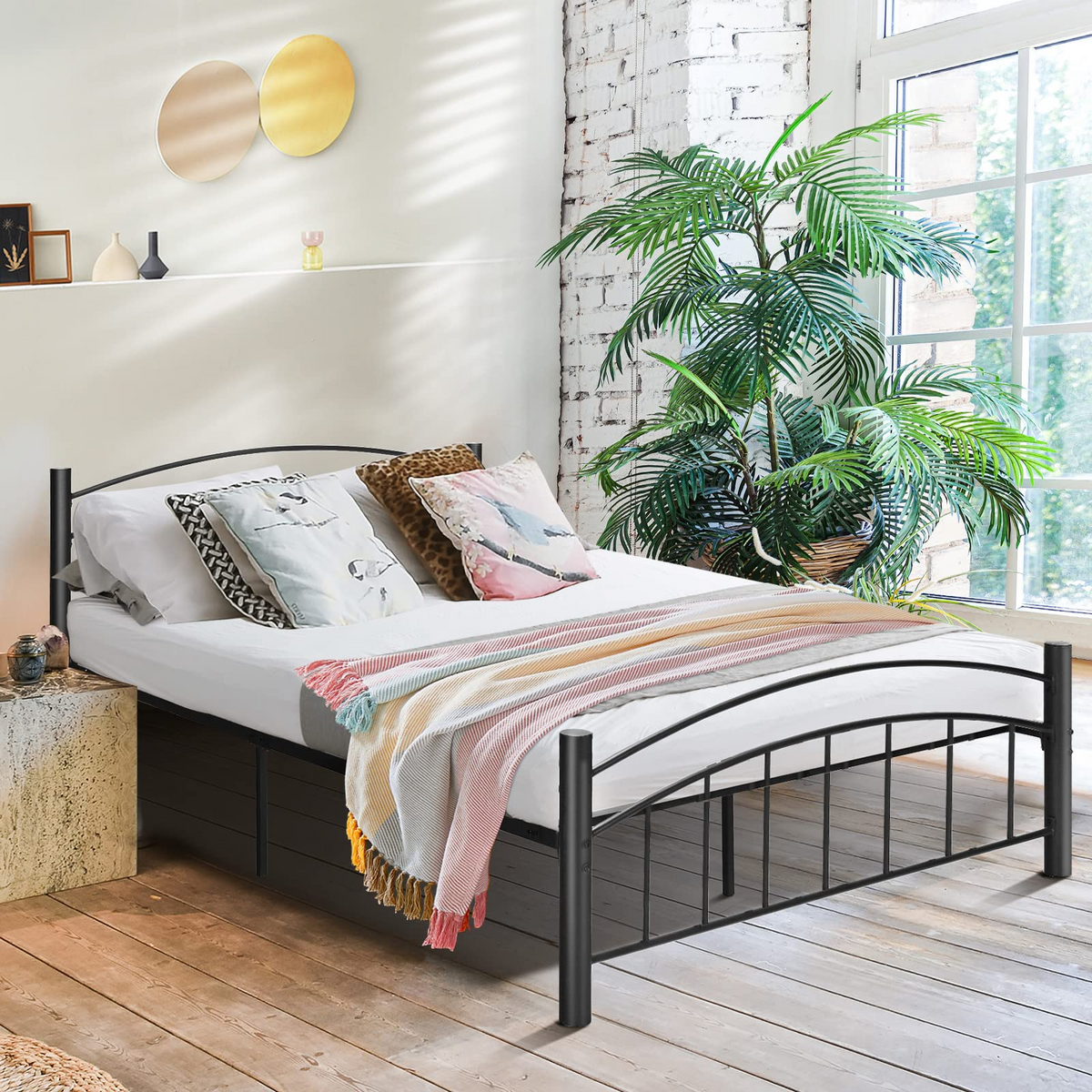 Queen/Full/Twin Size Black Modern Platform Bed with Headboard and Footboard | Metal Bed Frame