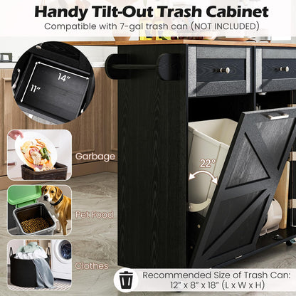 Goflame Kitchen Island Cart with Hidden Tilt Out Trash Can Cabinet, Drop Leaf, 2 Drawers, Towel Rack