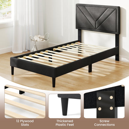 Queen/Full/Twin Size Upholstered Platform Bed Frame with Diagonal Channel Tufted Headboard