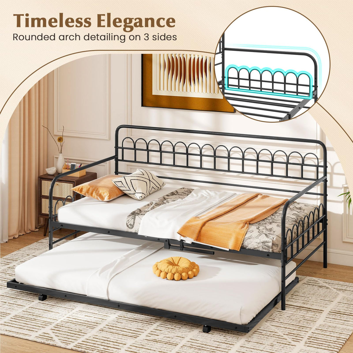 Goflame Twin Daybed with Trundle with Heavy-Duty Metal Slats