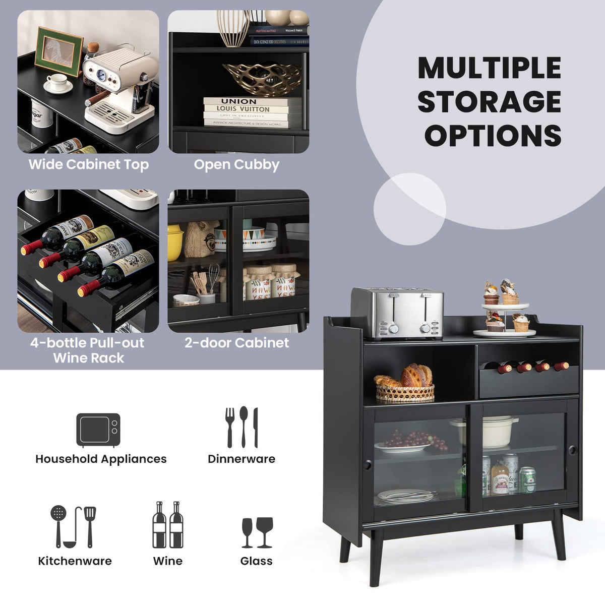 Goflame Buffet Sideboard, Modern Coffee Bar Storage Cabinet