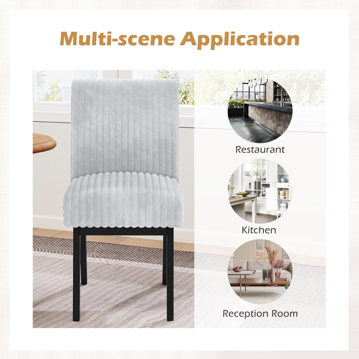Goflame Fabric Upholstered Channel Tufted Kitchen Chair w/ 6" Thick Padded Seat & Backrest