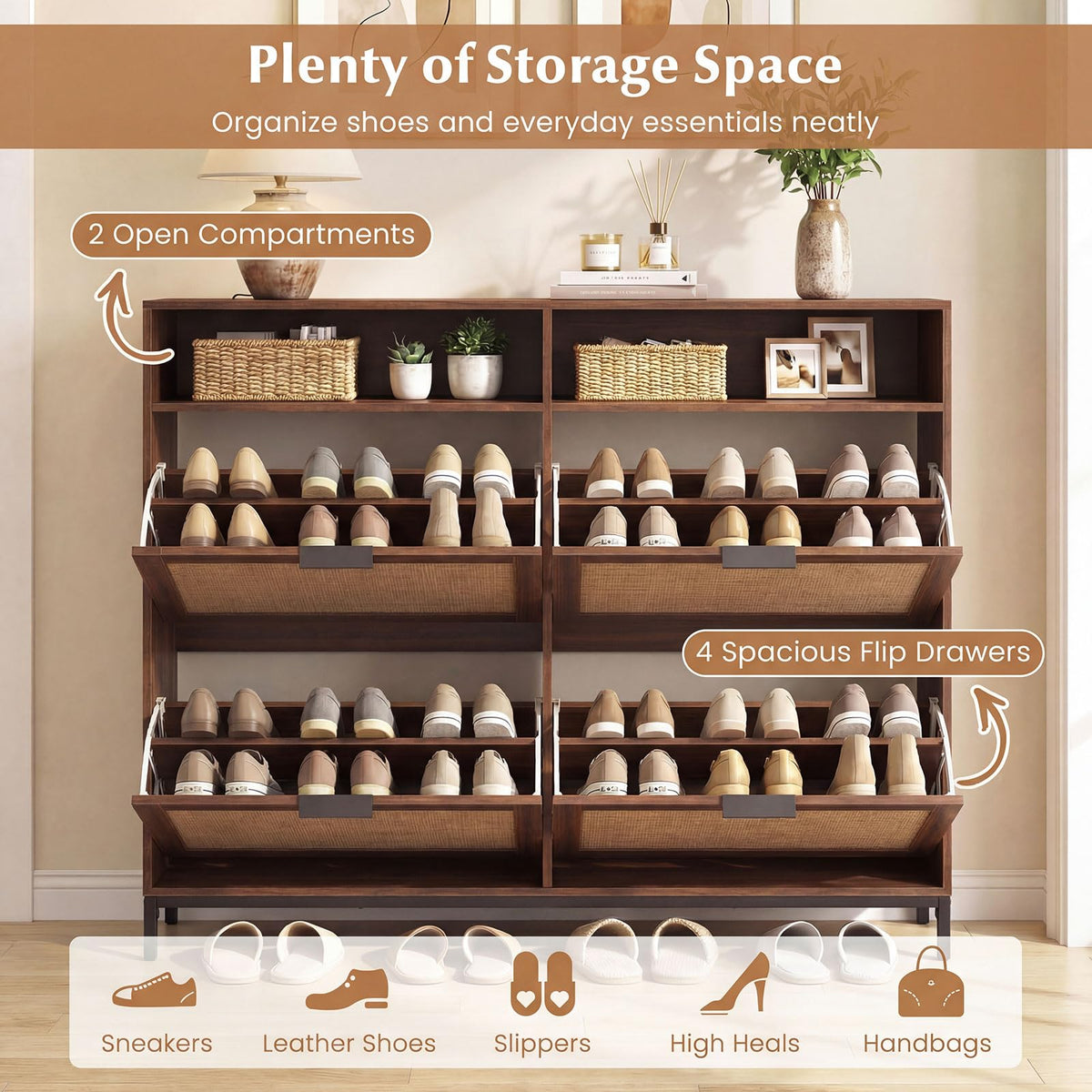 Goflame Large Shoe Storage Cabinet w/ 4 Flip Drawers