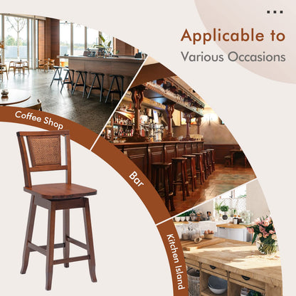Goflame 24.5 Inch Counter Height Bar Stool with Rattan Back