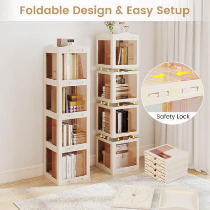 Goflame 4-Tier Spinning Bookcase w/Swivel Base | Translucent Storage Organizer for Living Room