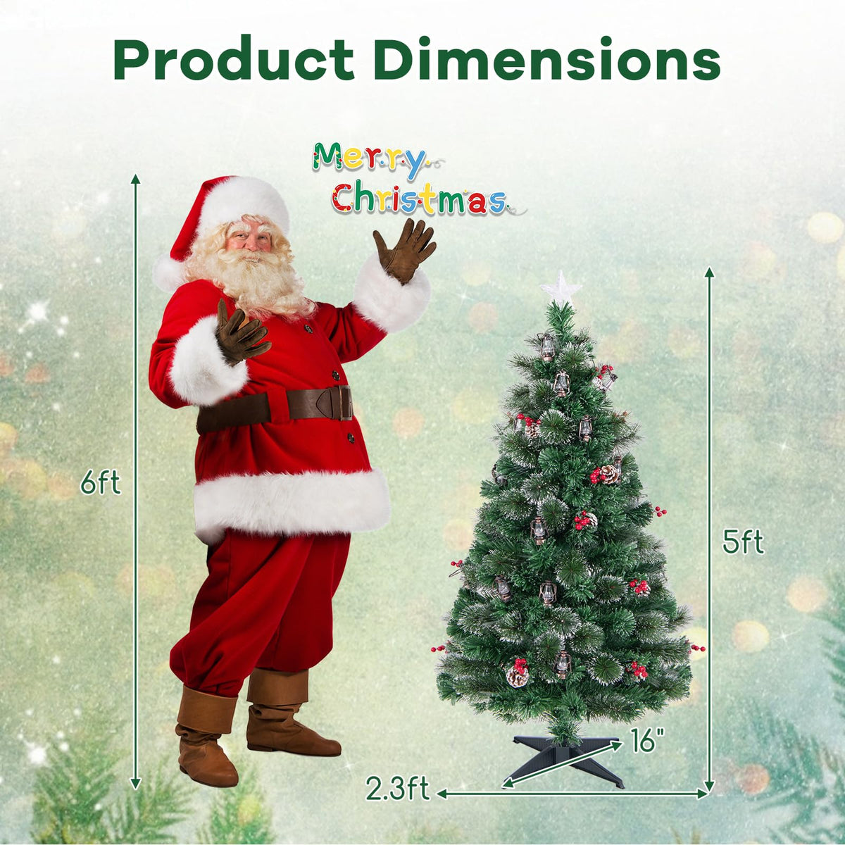 Goflame Pre-Lit Fiber Optic Christmas Tree, Artificial Snowy Xmas Tree with Warm White LED Lights