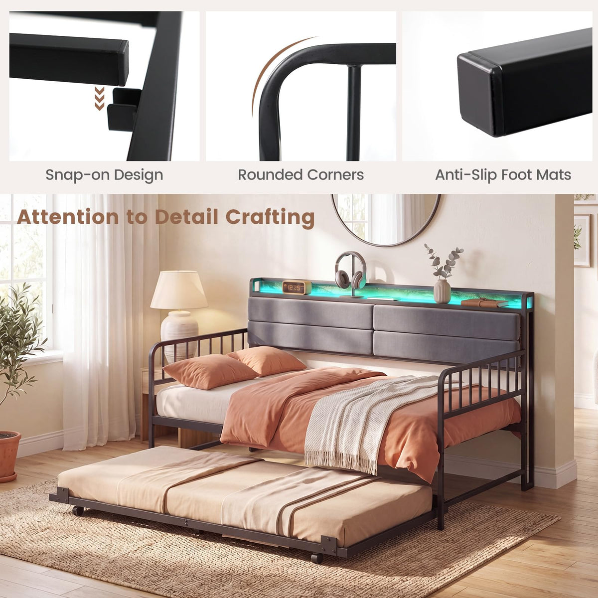 Goflame Daybed with Trundle Twin Bed Frame
