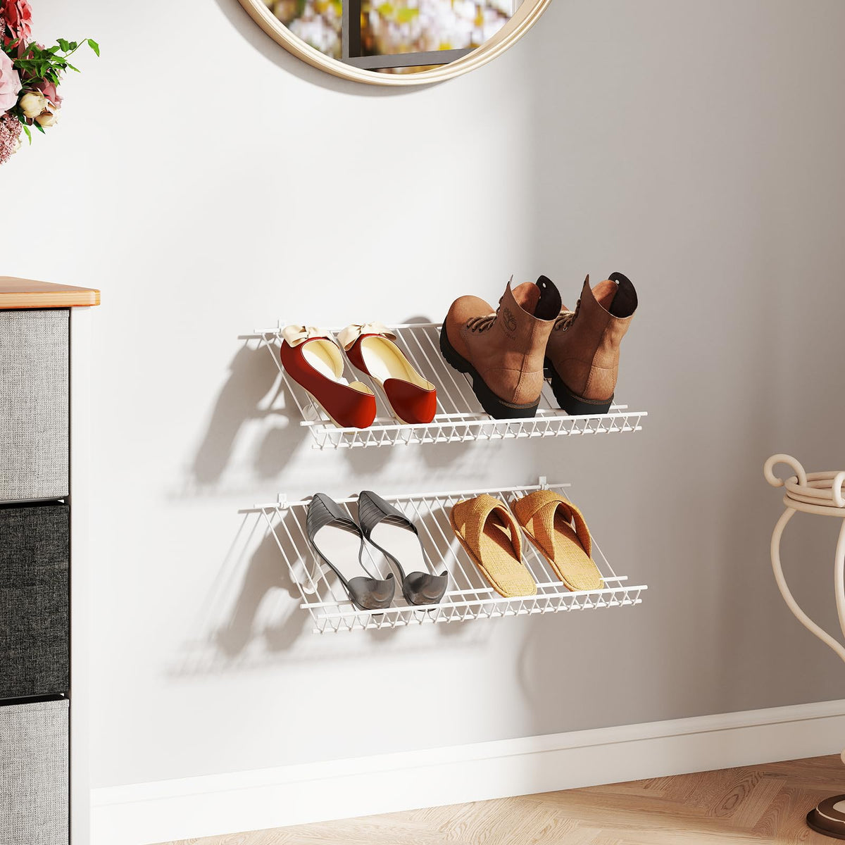 Goflame Wall Mounted 24" Shoe Rack Set of 2 Metal Wire Storage Shelf
