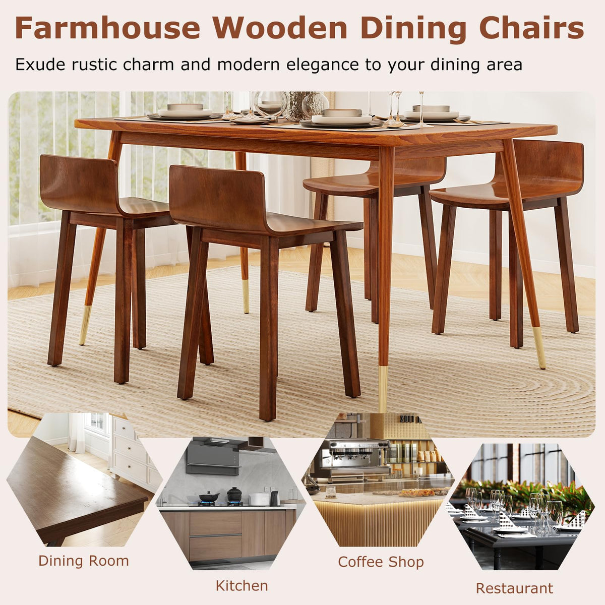 Goflame Wood Dining Chairs Set of 2/4 Farmhouse Kitchen Dining Room Chair