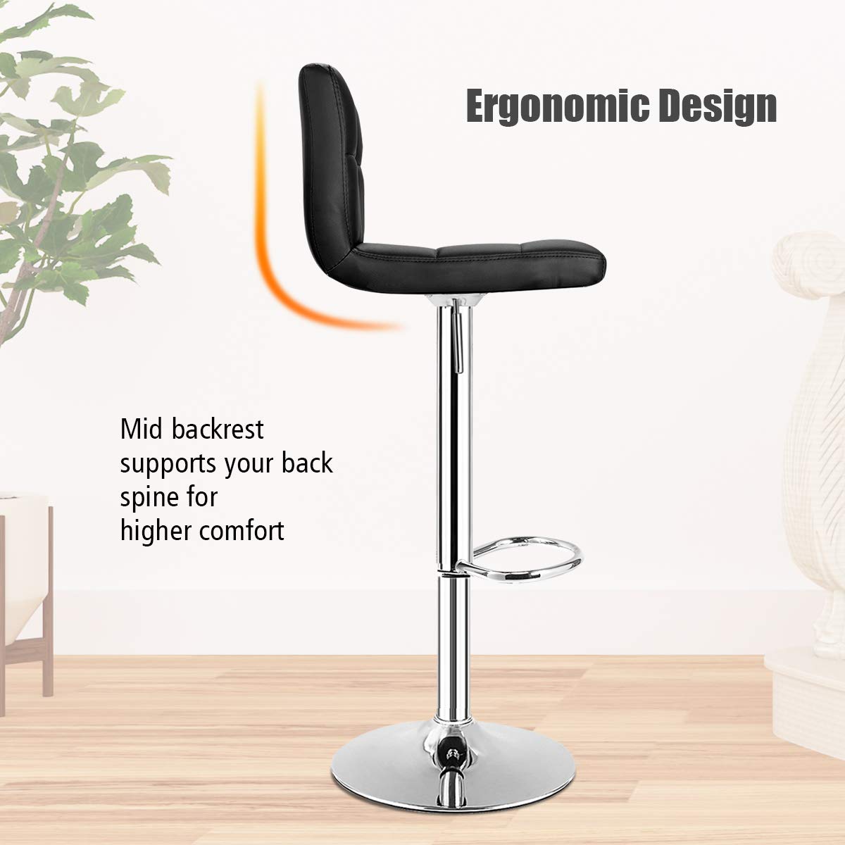 Goflame Bar Stool, Modern Swivel Adjustable Armless Barstools, Square Counter Height PU Leather Bar Stools