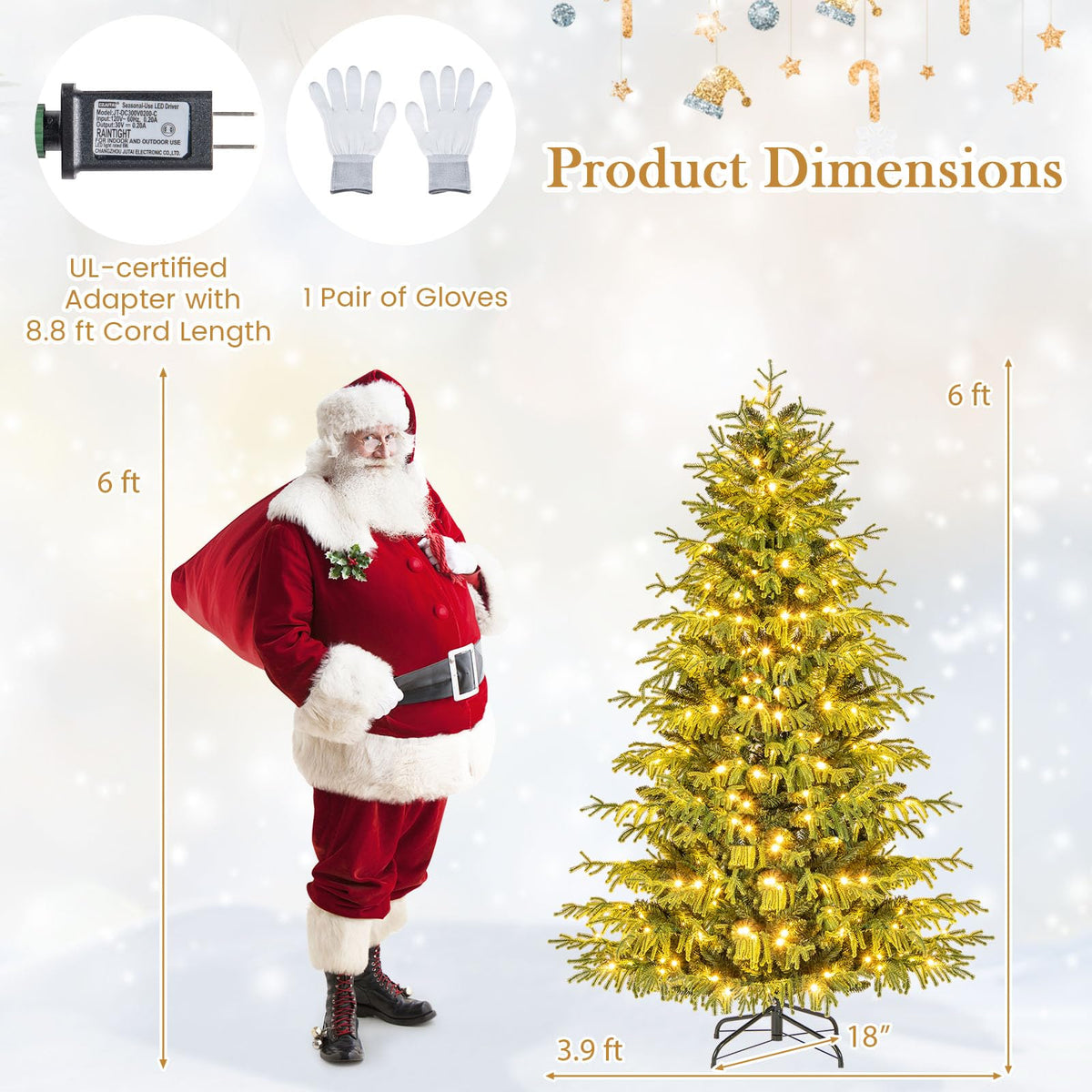 Goflame Pre-Lit Artificial Christmas Tree with PVC & Soft TPE Branch Tips & Foldable Metal Stand