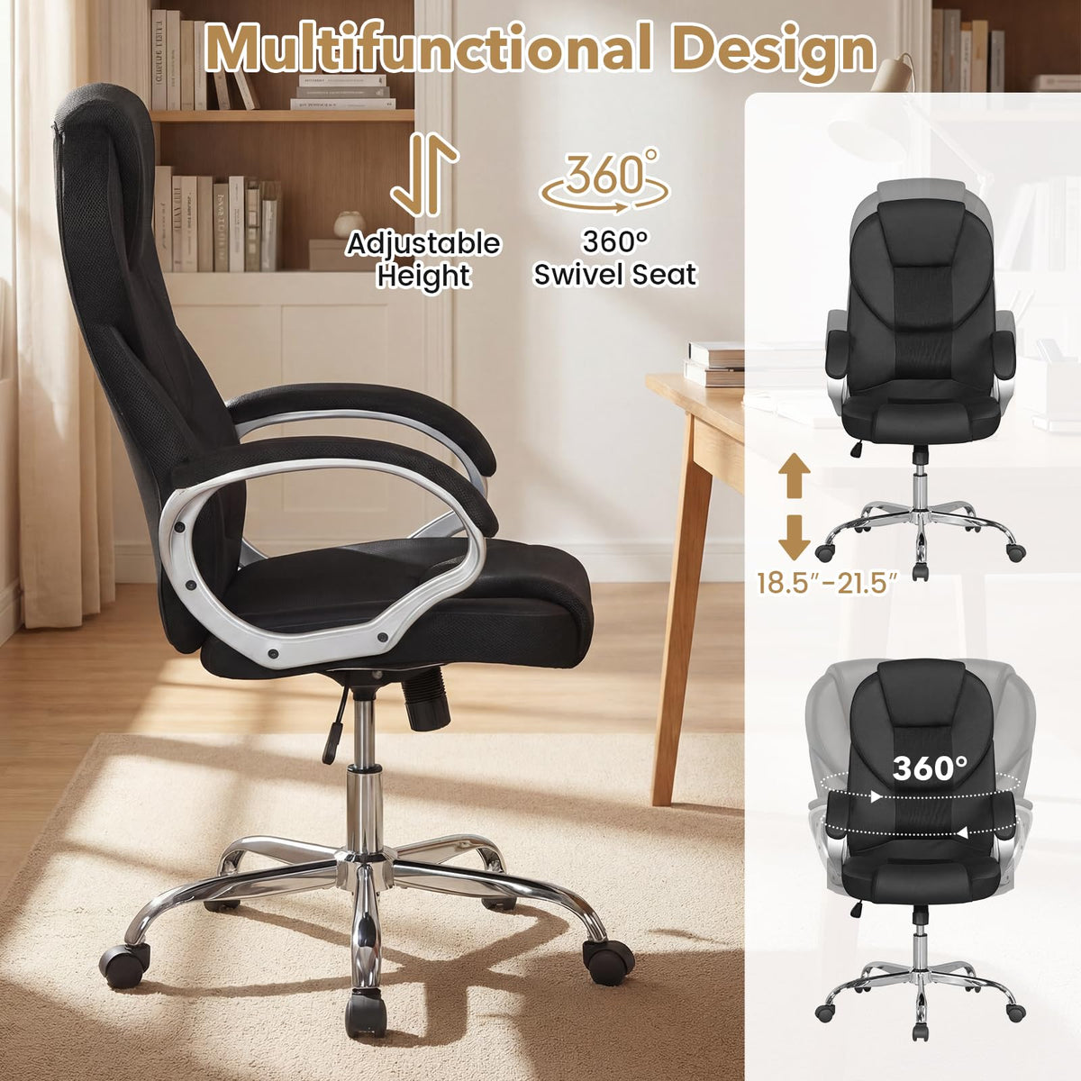 Goflame Leather Office Chair | Ergonomic Mesh Executive Chair with Padded Armrests & Rocking Backrest