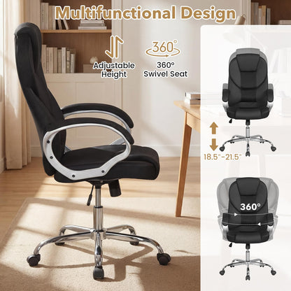 Goflame Leather Office Chair | Ergonomic Mesh Executive Chair with Padded Armrests & Rocking Backrest