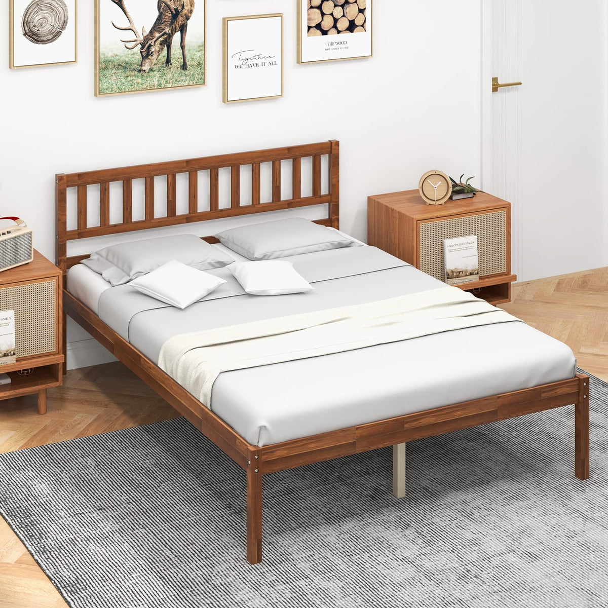 Goflame Wood Bed Frame with Headboard
