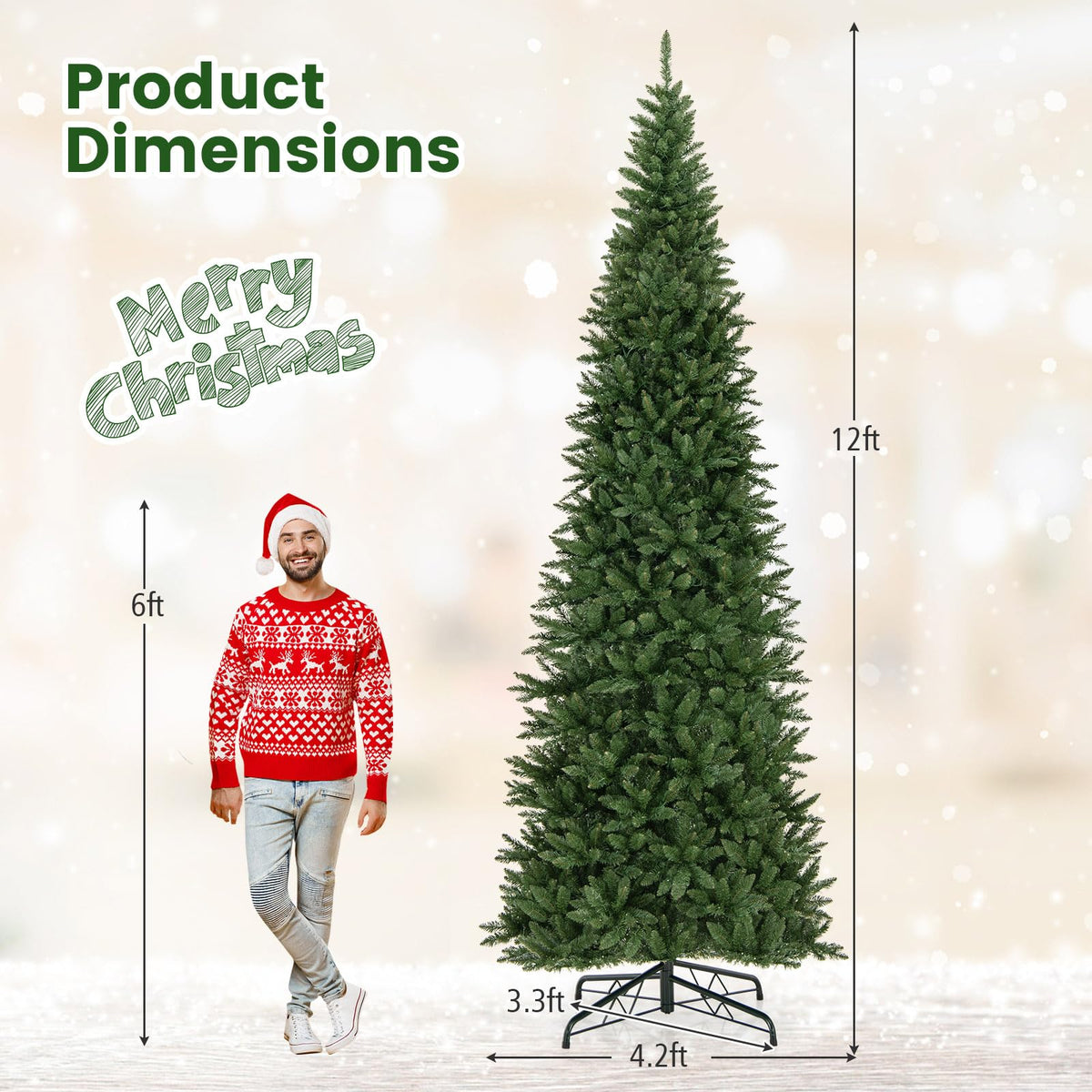 Goflame 12ft Pre-Lit Artificial Christmas Tree with 360° Quick Power Connector