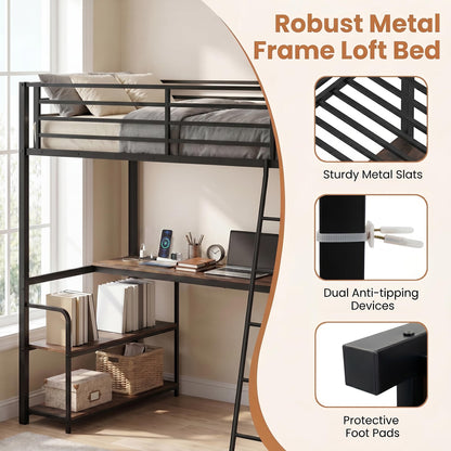 Goflame Twin Loft Bed with Desk & Charging Station