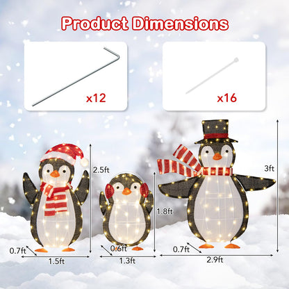 Goflame Set of 3 Lighted Christmas Penguins with LED Lights Outdoor Glowing Holiday Display