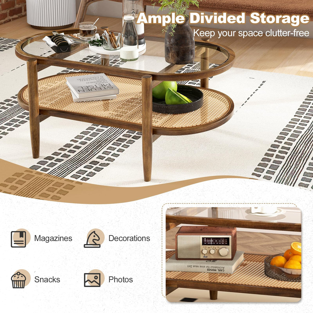 Boho Rattan Coffee Table - Goflame