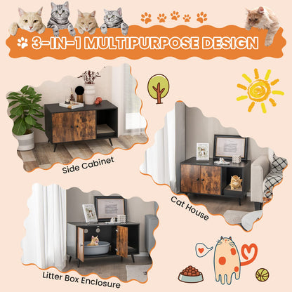 Goflame Cat Litter Box Enclosure, Hidden Cat Washroom Furniture