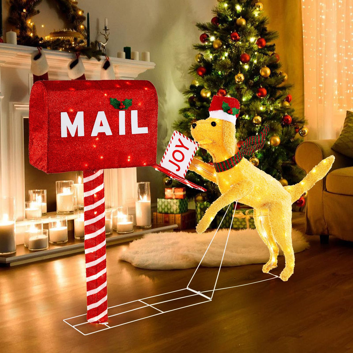 Goflame 3.5 FT Lighted Dachshund Climbing Mailbox, Pre-Lit Christmas Holiday Decoration