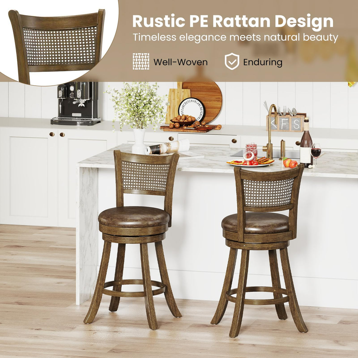 Goflame 25" Swivel Bar Stools Set of 2/4 with Footrest & Rubber Wood Frame