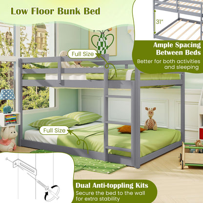 Goflame Full Over Full Bunk Bed Solid Wood Kids Bunk Bed with Full-Length Guardrails
