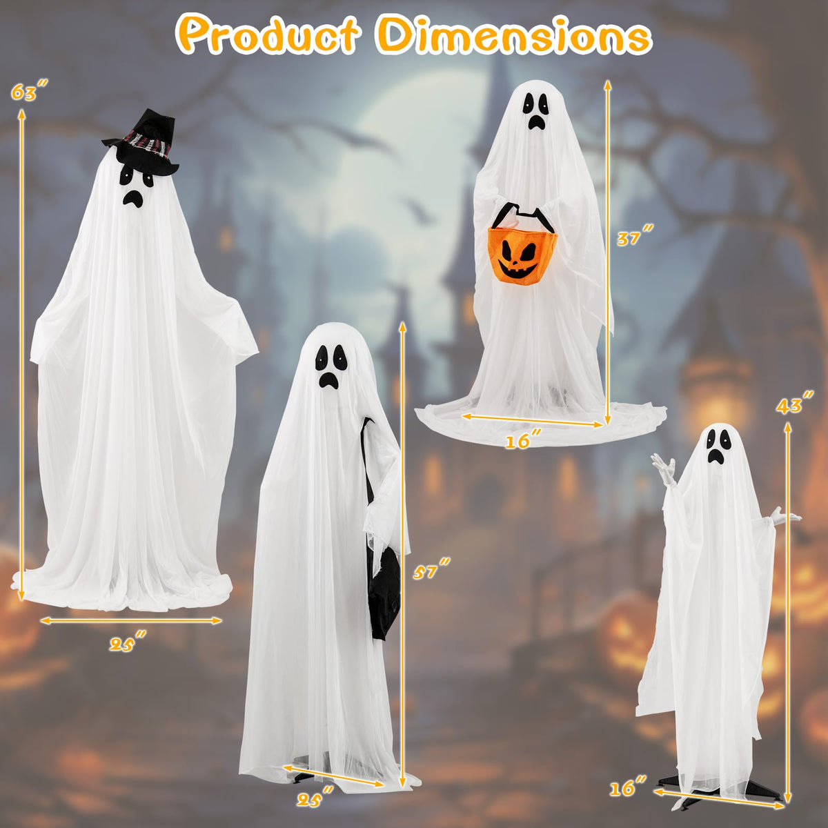 Goflame Halloween Light Up Family Ghosts, 4 PCS LED Glowing Halloween Ghosts