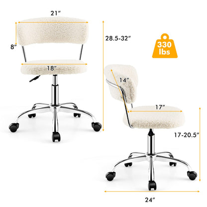 Goflame Home Office Chair, Faux Fur Low Back Swivel Leisure Chair w/Height Adjustable Padded Seat