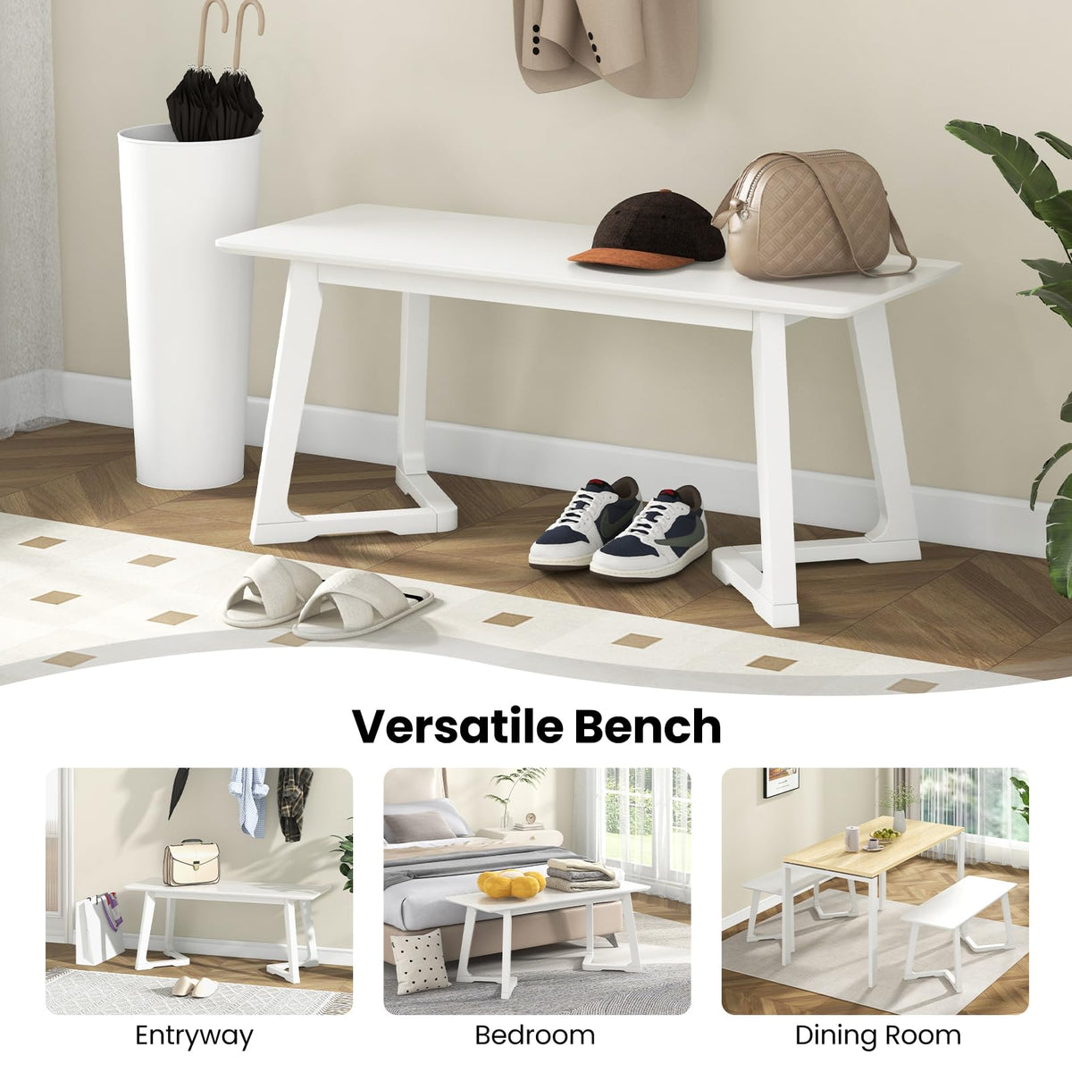 Goflame Set of 1/2 Entryway Bench, 42” Long Dining Bench with Rubber Wood Triangular Legs