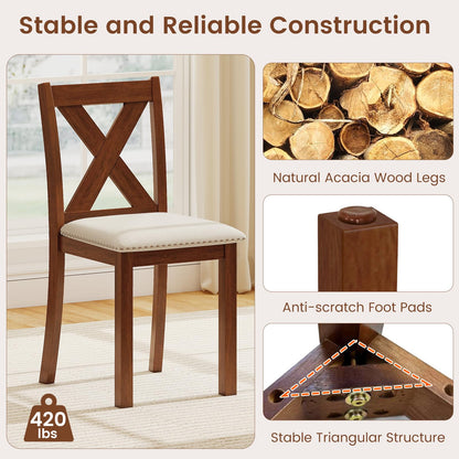 Goflame Wooden Dining Chair Set of 2/4 with Padded Seat and Curved Back