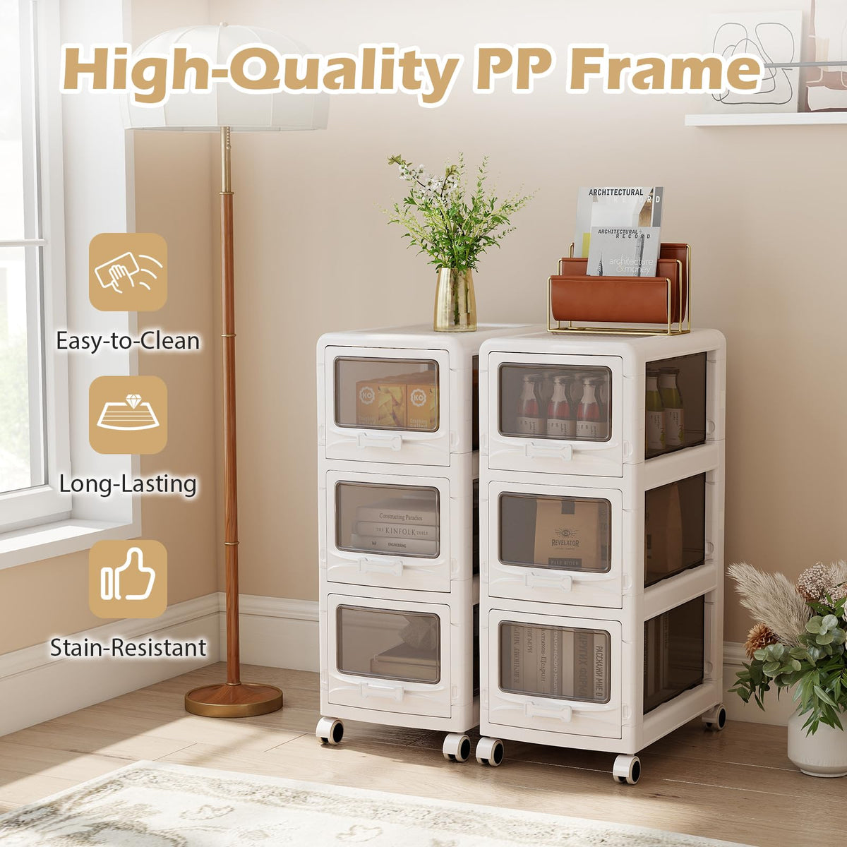 Goflame 3/4/5-Tier Plastic Drawer Storage Organizer Rolling Cart with Drawers & Lockable Wheels