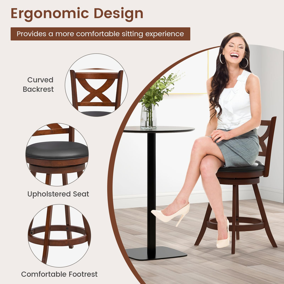 Goflame Swivel Bar Stools Set of 2, Farmhouse Wooden Barstools with Back