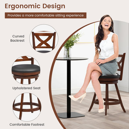 Goflame Swivel Bar Stools Set of 2, Farmhouse Wooden Barstools with Back