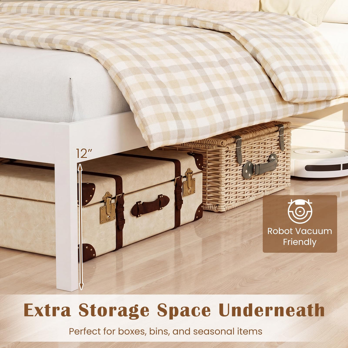 Goflame Wood Queen/Full/Twin Size Bed Frame with Wooden Slat Support